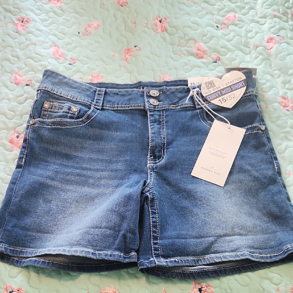 Chic Denim Blue Embellished Jean Shorts